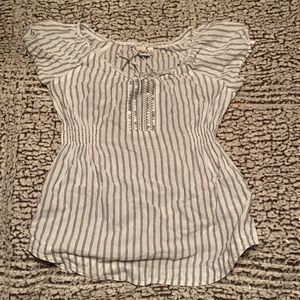 SO medium women’s cottage core coquette top white and silver stripped top